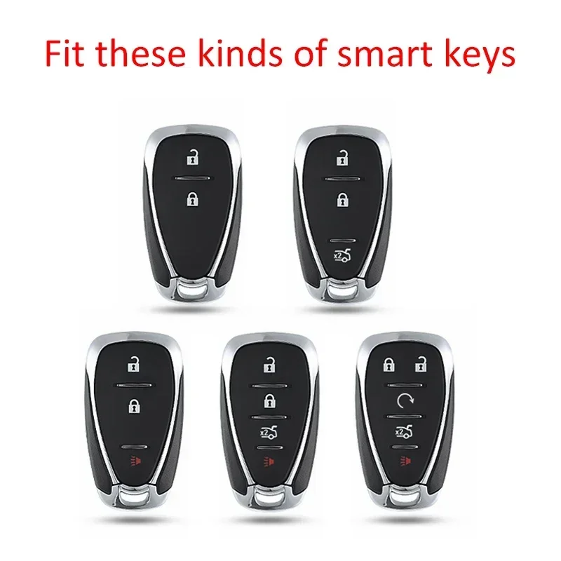 Smart Car Key Fob Case Cover Chain For Chevrolet Malibu Camaro Cruze Blazer Volt Bolt EV Trax Equinox Trailblazer Carbon Fiber view 2