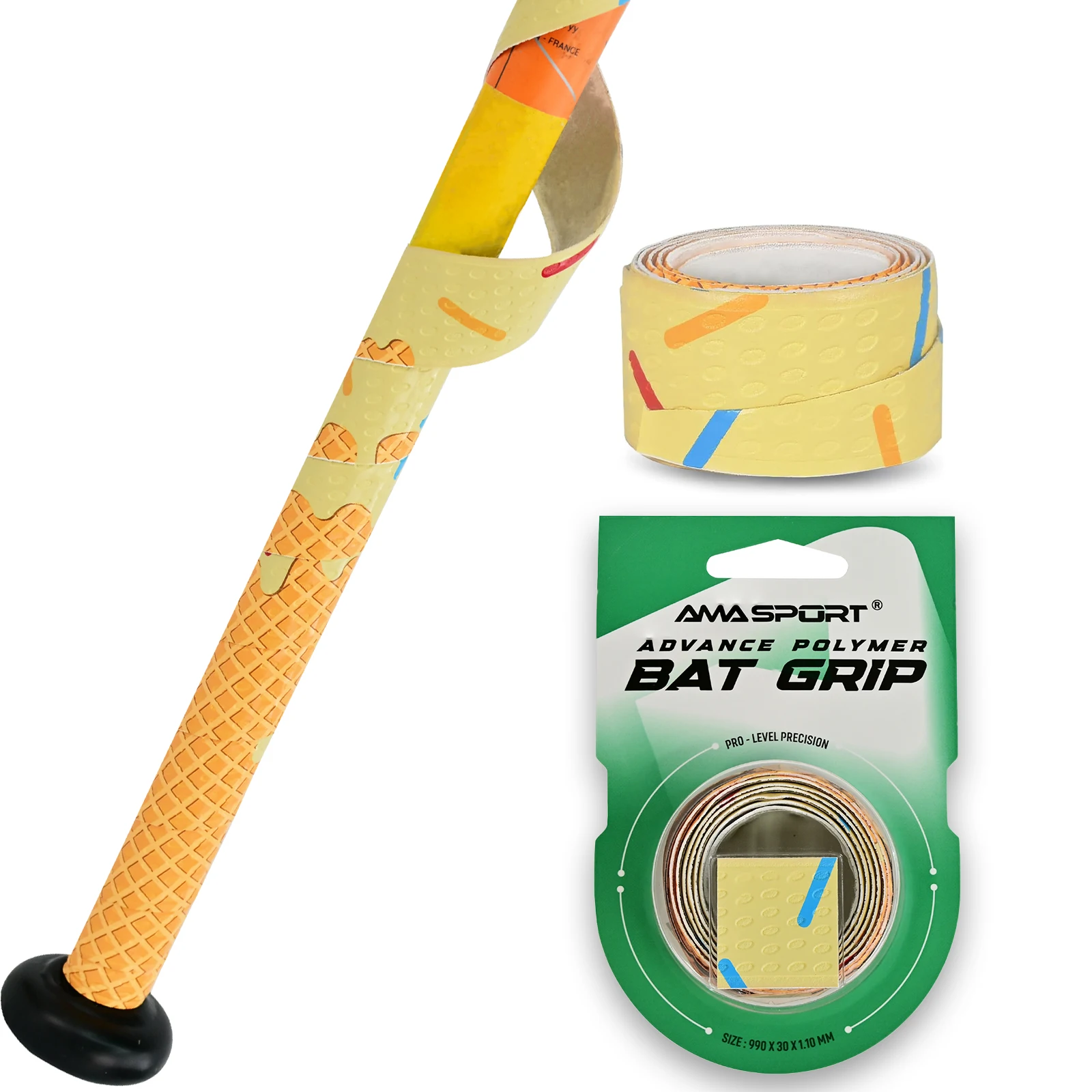 

AMASPORT Ice Cream Style Baseball Bat Grip Tape, Precut Bat Grip Tape 1/2/5/10Pcs, Professional Feel for Improved Grip & Control
