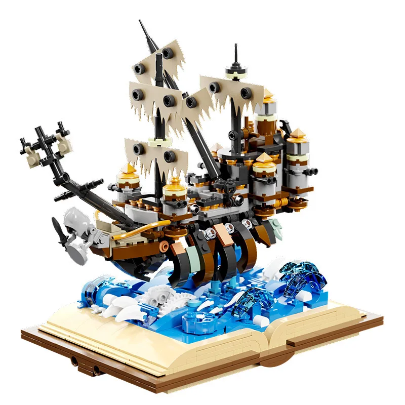 

1028PCS Creative Ghost Ship Pirate Ship Book Building Block Set Model Assembly Bricks Toys Desktop Decoration Kids Holiday Gifts
