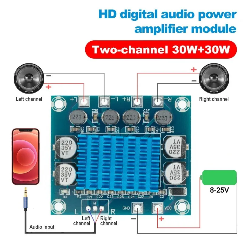 1/5PCS TPA3110 XH-A232 30W+30W 2.0 Channel Digital Stereo Audio Power Amplifier Board DC 8-26V 3A