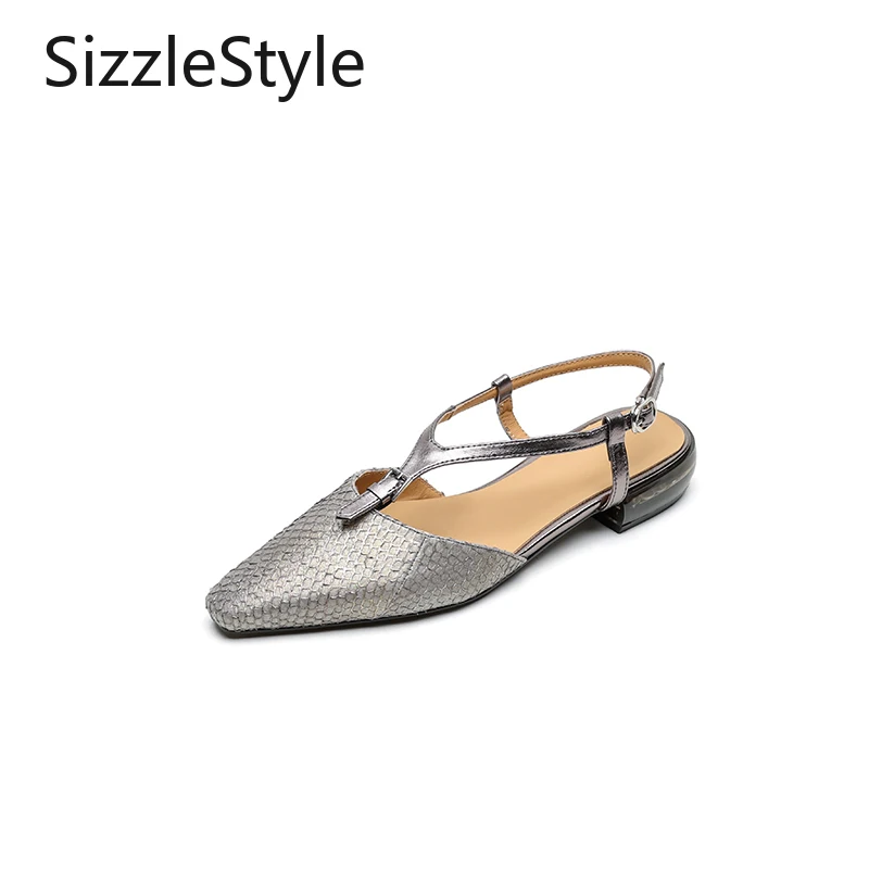 Sandalias de punta cuadrada de piel de pescado hechas a mano para mujer, tacón grueso de 3cm, correa YBar, hebilla sin espalda, suela Flexible, color Beige, azul, bronce