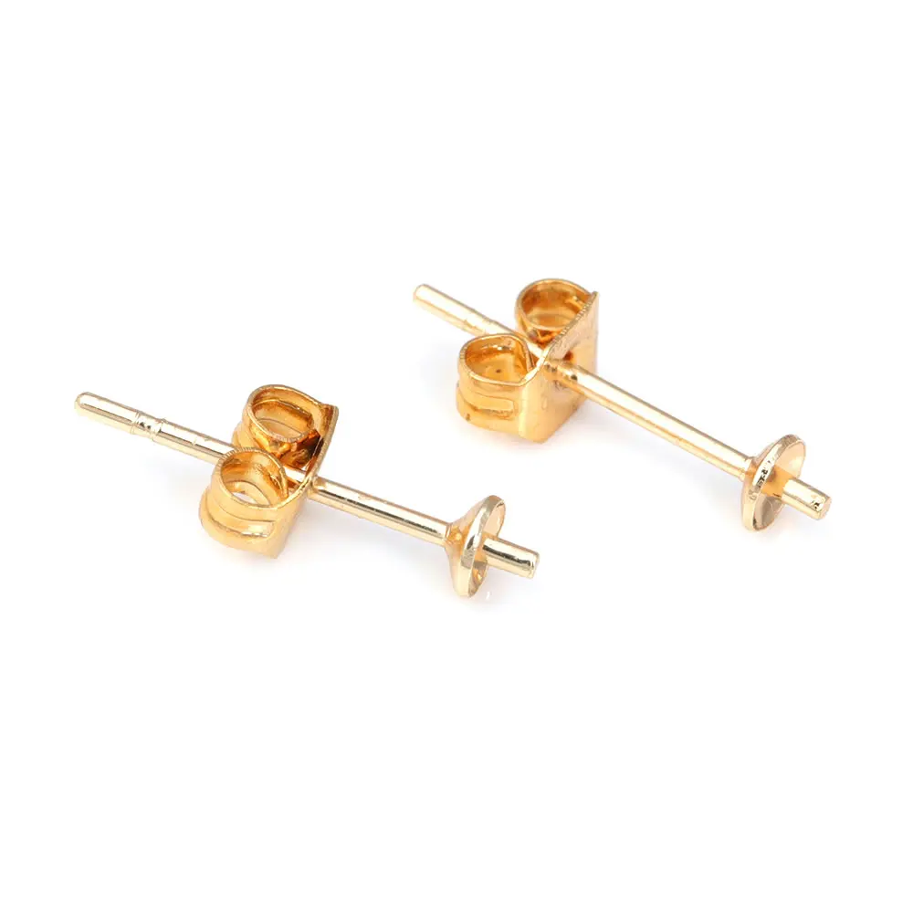 50PCS Cap 3MM 4MM 5MM 6MM 18K Gold Color Brass Stud Earrings Pins Jewelry Making Supplies Diy Earrings Findings Accessories