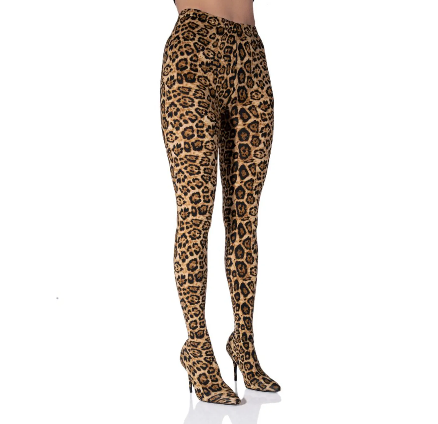 

Sexy Pantboots Leopard Print Walking Show Performance Jumpsuit Boots Thin High Heels Women Long Sleeve Boots Female Lady Size47