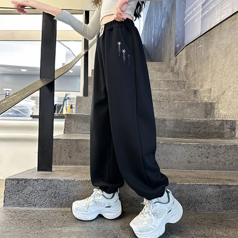 Girls Trousers Sweatpants Autumn 2024 New Loose Casual Pants Corset Foot Sports Long Pants Korean Simple Style Bottoms Kid