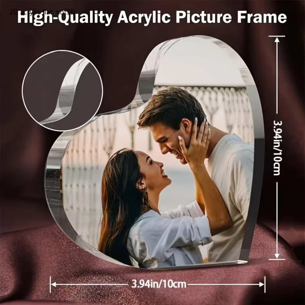 Custom 1PC 2D Flat Heart Acrylic Photo Frame,  Home Apartment Ornament, Romantic Present for Couple Friend Parent