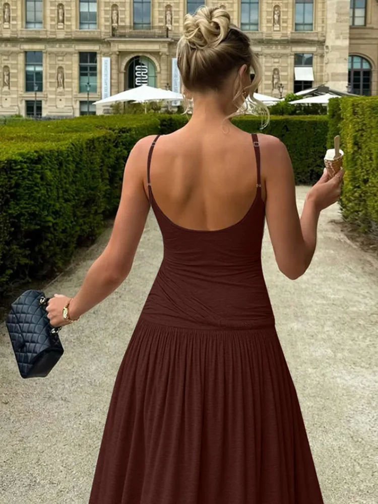 القطب الشمالي مثير السباغيتي حزام عارية الذراعين فستان نحيل المرأة 2025 صيف جديد خارج فستان باكتاف مفتوحة فستان طويل أنيق Bodycon Vestidos