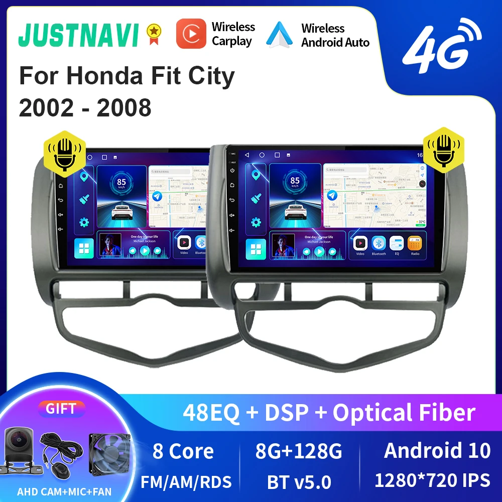 

JUSTNAVI QT10 беспроводной CarPlay Android авто радио для Honda Fit городской 2002 - 2008 стерео автомобильный мультимедийный видеоплеер GPS DSP DVD