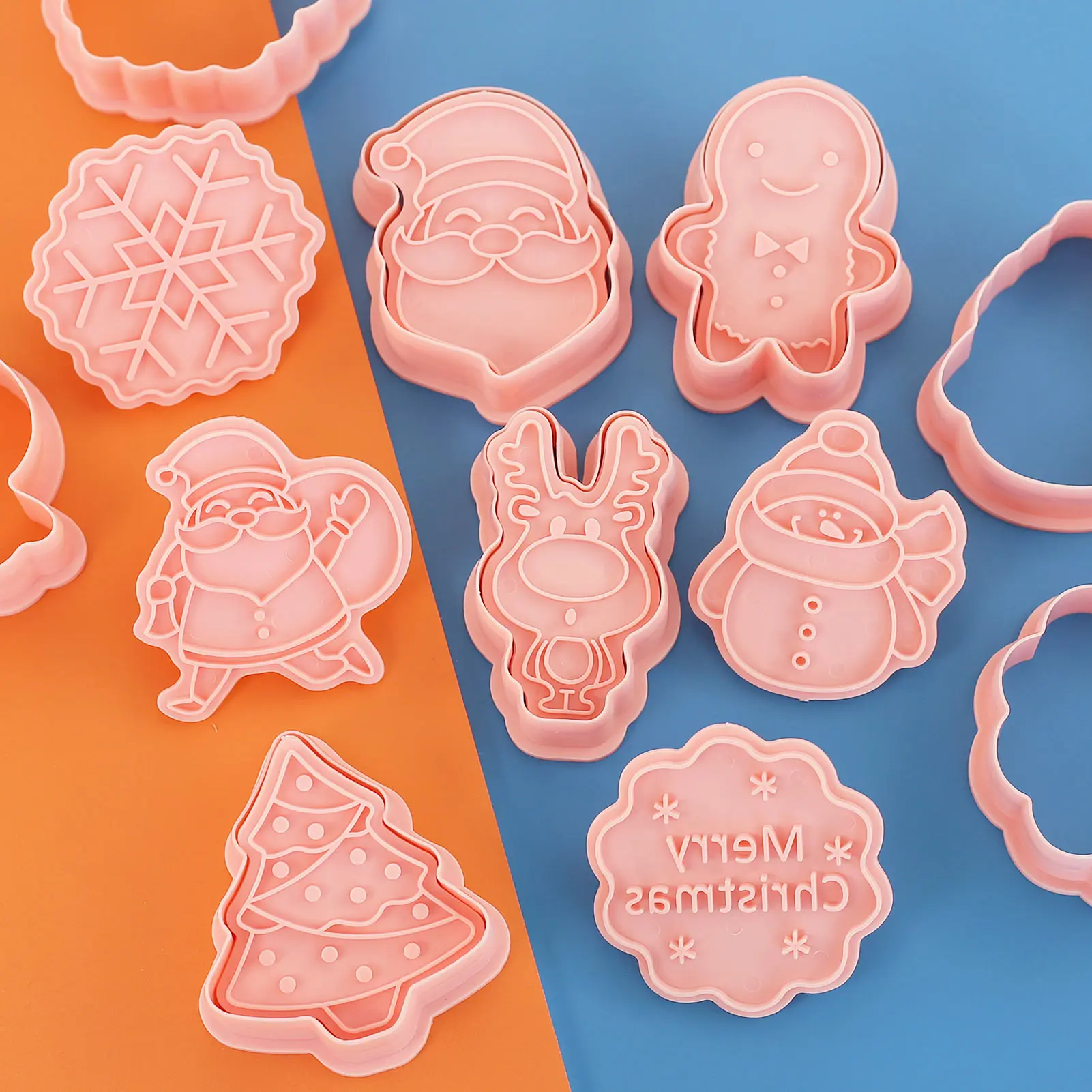 8 قطع عيد الميلاد كوكي القواطع ثلاثية الأبعاد الرنة تصميم كوكي Stamps ندفة الثلج أدوات الخبز النقش قوالب كوكي