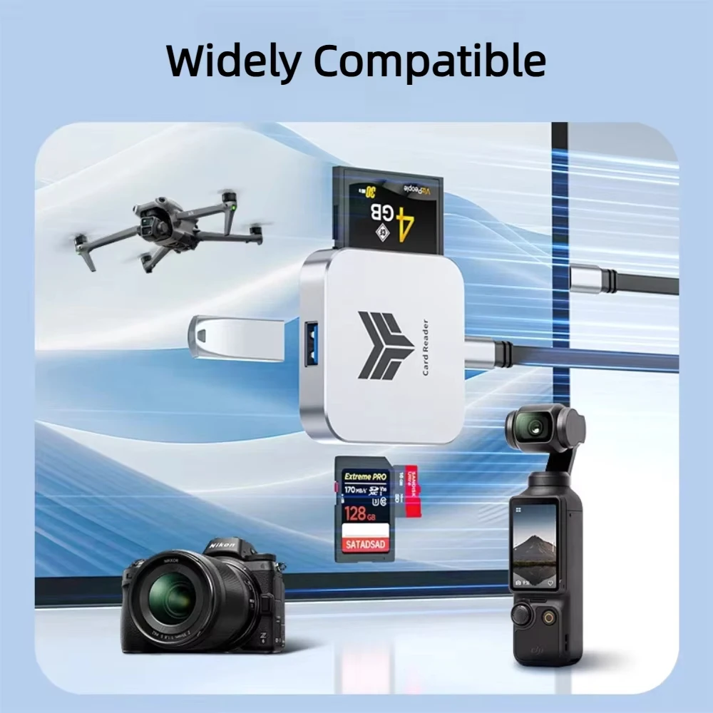 Kebidumei Magnetyczny czytnik kart 4 w 1 OTG CF SD TF, przenośny szybki adapter do kart pamięci USB do telefonu i aparatu — zdjęcie produktu 3