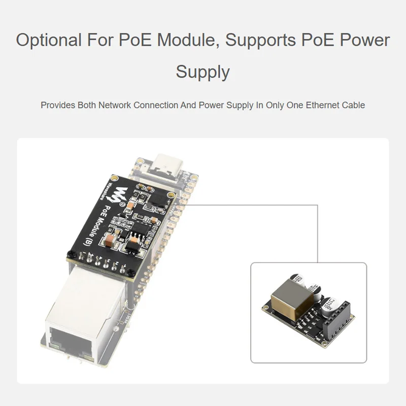 Płytka rozwojowa Waveshare ESP32-P4-ETH, mikrokontroler RISC-V, 32MB PSRAM, 32MB Flash z portem Ethernet RJ45 100 Mbps, opcjonalny moduł PoE. — zdjęcie produktu 4