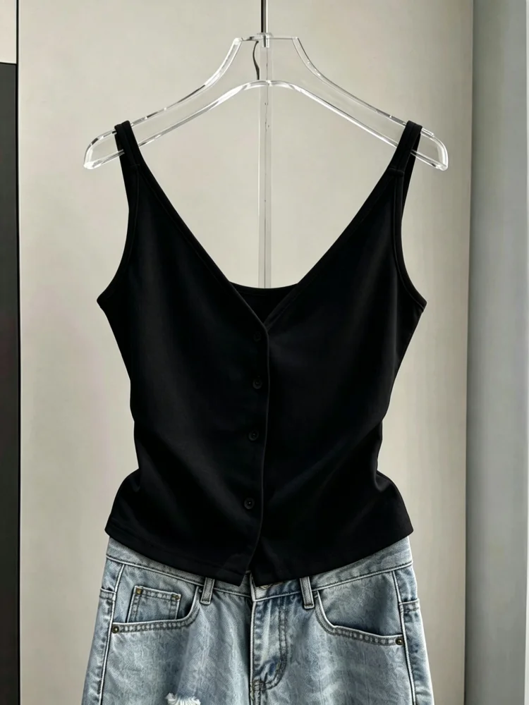 

Women's V-neck Buttoned Sleeveless Vest 95% Cotton Summer New Style plus Size Slim Fit Base Layer Top Inner Wear