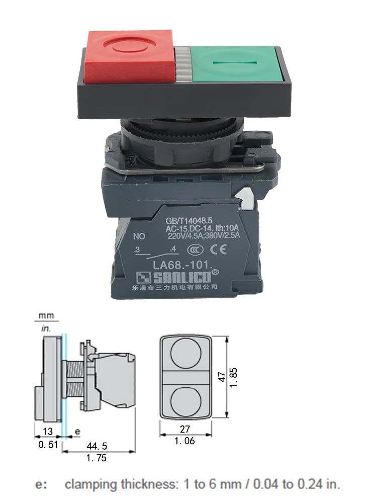 LED Illuminated Double-Headed Push Button Switch LA68S SB5 XB5AW84B5 XB5AW73731B5 Momentary Spring Return Ø22mm