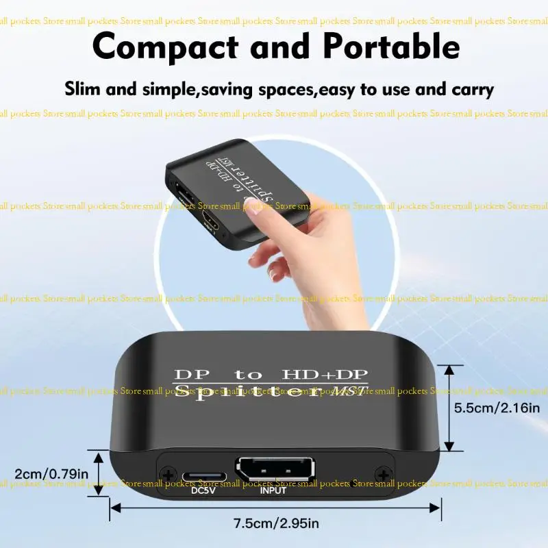 R1WD Two Monitor MSTs Splitter DP To HDTV Adapters 4K 60Hz Resolution Plugs Play No Driver Required