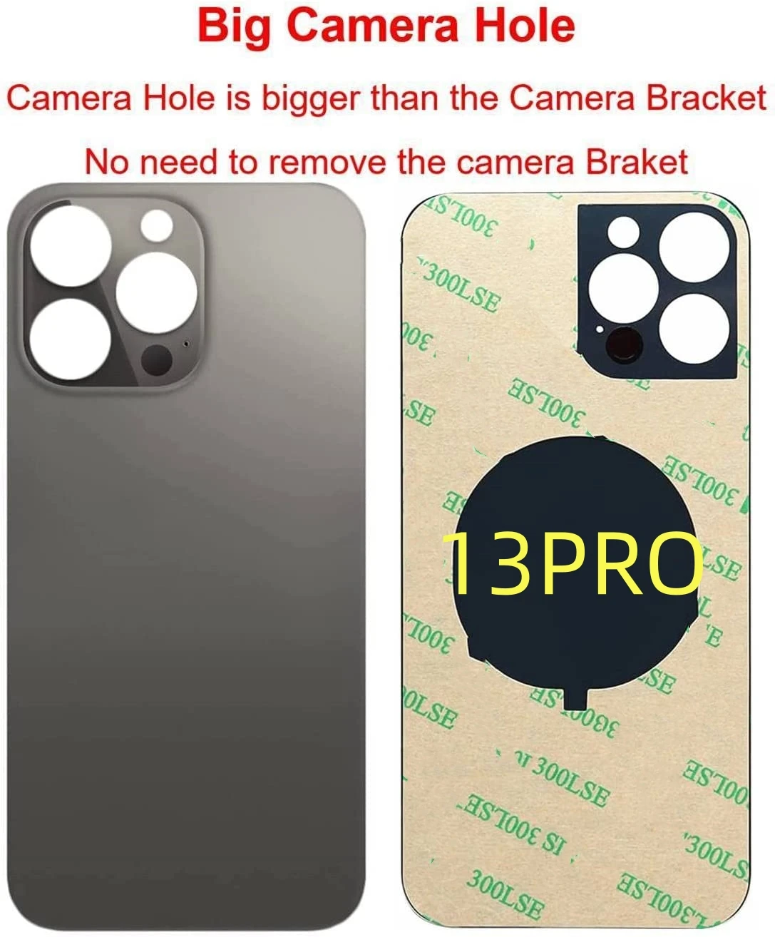 New For iPhone 13 Pro Max Battery Cover Rear Door For iPhone 13 Pro Big Hole Back Glass Panel Housing Case No Adhesive Copy