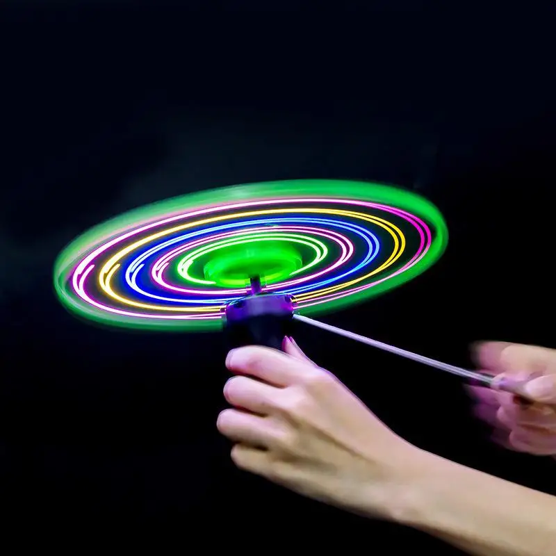 Glowing Pull String Spinning Top Luminous LED UFO Flying Disc Toy Lightweight for Kids Summer Outdoor Camping Fun