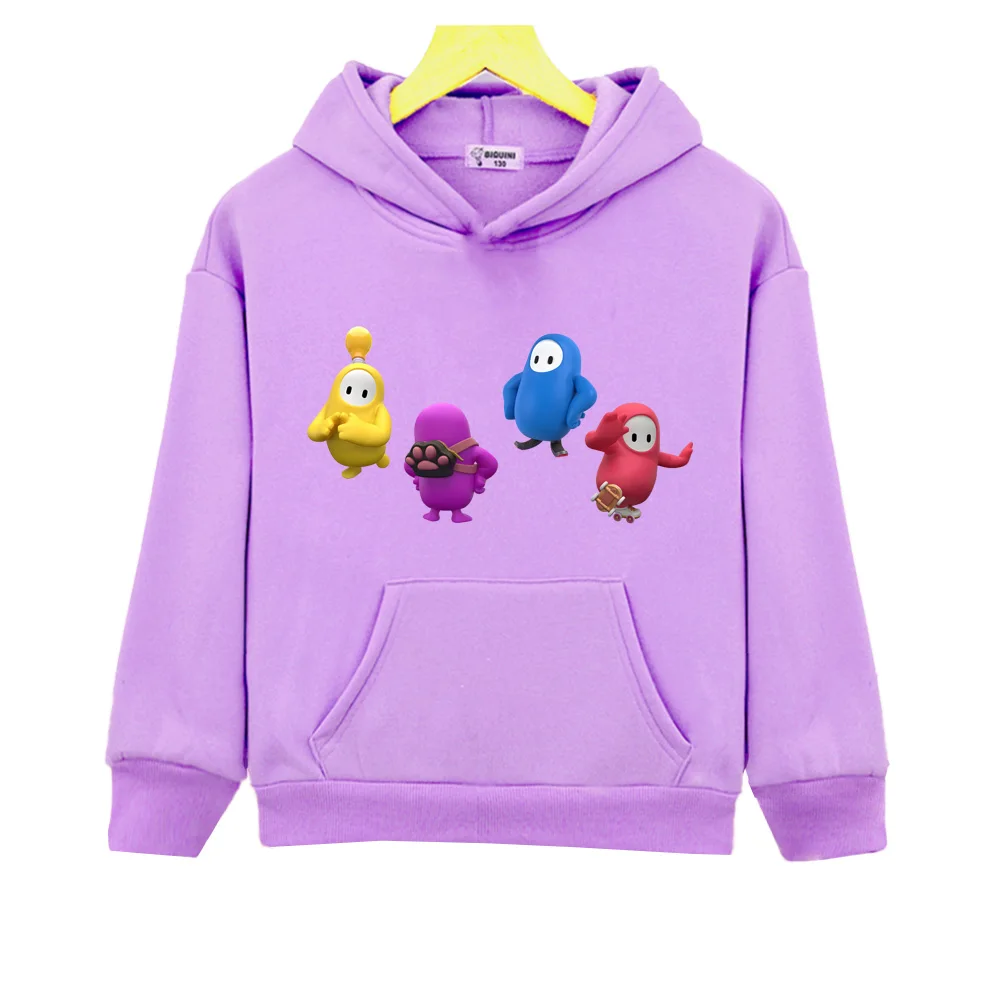 kawaii Print Hoodies Fall Guys Cartoon Graphic Round Neck Sweatshirts Boys and Girls Kawaii Clothing Autumn Fleece Soft Hoody