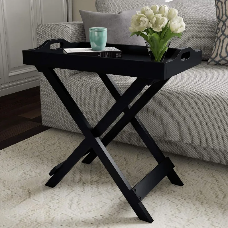 

Lavish Home Folding End Table with Removable Tray Top for Living Room, Bedroom, Entryway, or Home Office, 23-Inch Tall, Black