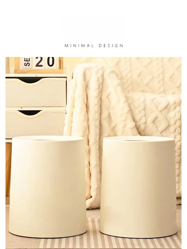 

FIVO Luxury Simple Style Large Capacity Plastic Garbage Can for Home Use Bathroom Bedroom Toilet Nordic Style round Shape