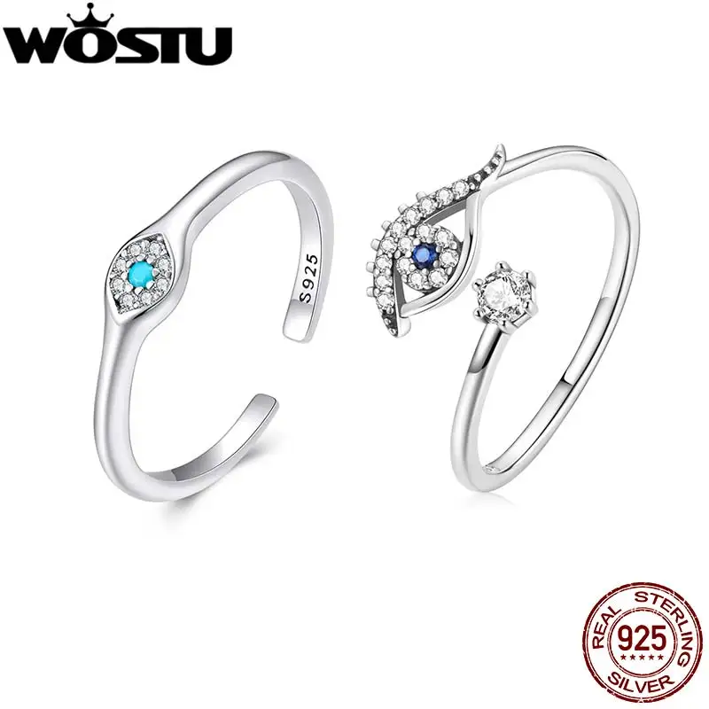 

WOSTU Стерлингового Серебра 925 пробы Демон Открытое Кольцо Леди Синий Бирюзовый Циркон Штабелируемые Кольца Для Вечеринки Девушка На День Рождения Счастливый Подарок