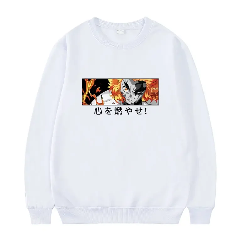 Japan Anime Demon Slayer Sweatshirt Men New Rengoku Kyoujurou Eyes Print Pullover Streetwear Man Woman Cool Cartoon Sweatshirts