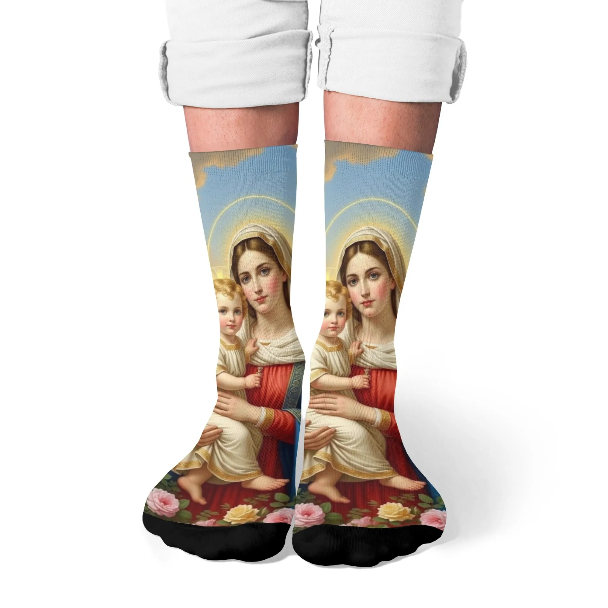 Jungfrau Maria Vintage Mode Herrensocken Bequeme warme rutschfeste Outdoor Casual Sportsocken Neuheit Lustige Kompressionssocken