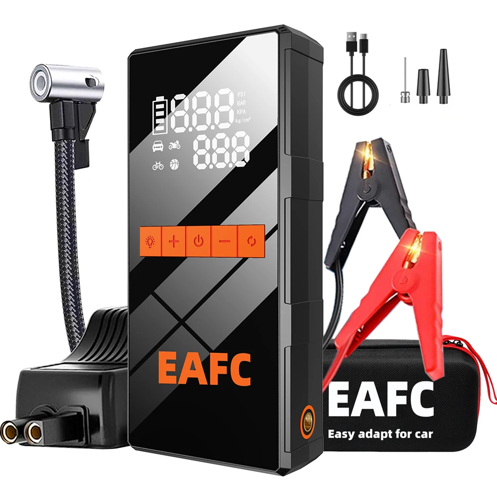 EAFC Air Pump Compressor 1200A Car Jump Starter 2-in-1 LCD Screen Portable Booster Charger Powerful Car Battery Starting device