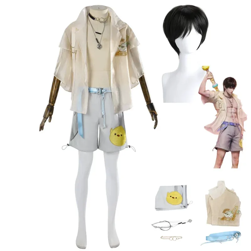 Игра Naraka: Bladepoint Kylin Zhang Косплей Костюм Летний пляжный купальник Рубашка Шорты Полный комплект Парик Мужской Карнавальный костюм для вечеринки;2'a