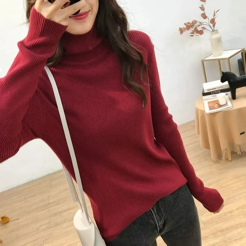 

2024 Autumn Winter Thick Sweater Women Knitted Ribbed Pullover Sweater Long Sleeve Turtleneck Slim Jumper Soft Warm Pull Femme