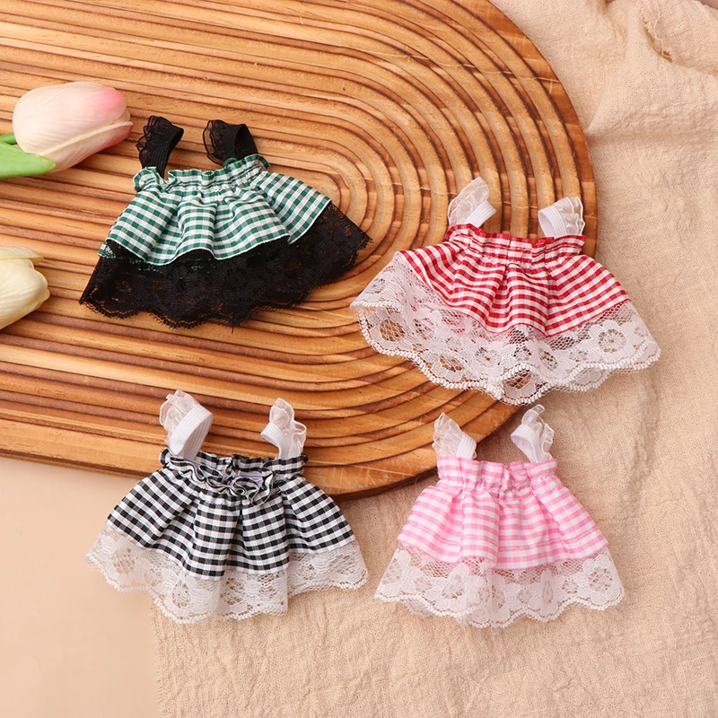 For 13cm Doll Clothes Doll Dress Lace Plaid Dress-up Doll Accessories Doll Clothes Changing