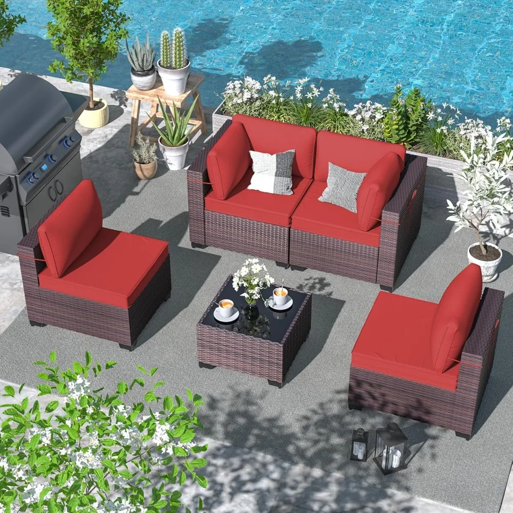 

5 Pieces Patio Furniture Set Wicker Patio Conversation Set, Outdoor Sectional Furniture w/Coffee Table & Washable Seat