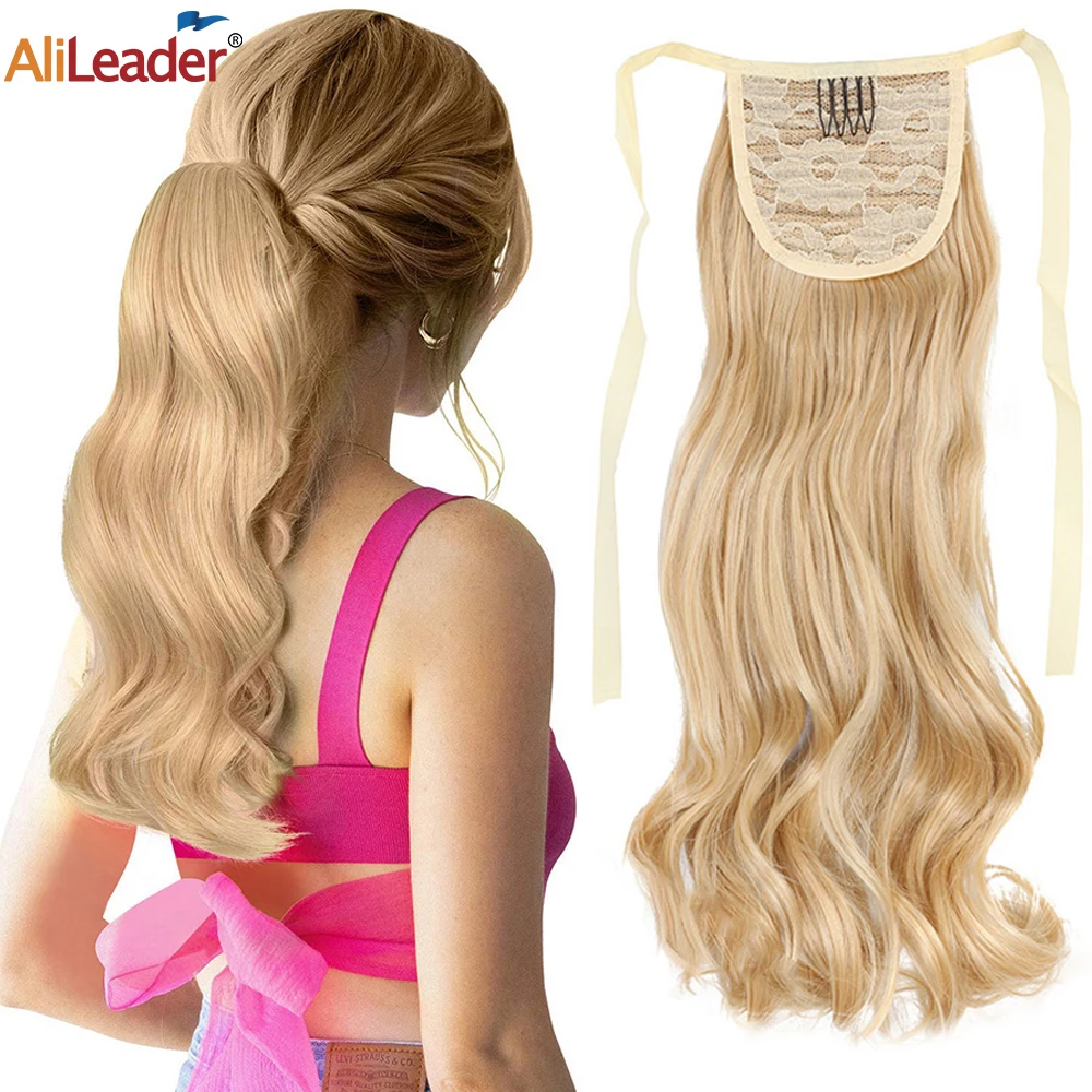 

20 Inch Ombre Ponytail Extension For Women Straight Pony Tails Wrap Around Ponytail Hairpieces Blond Brwon False Hair For Daily