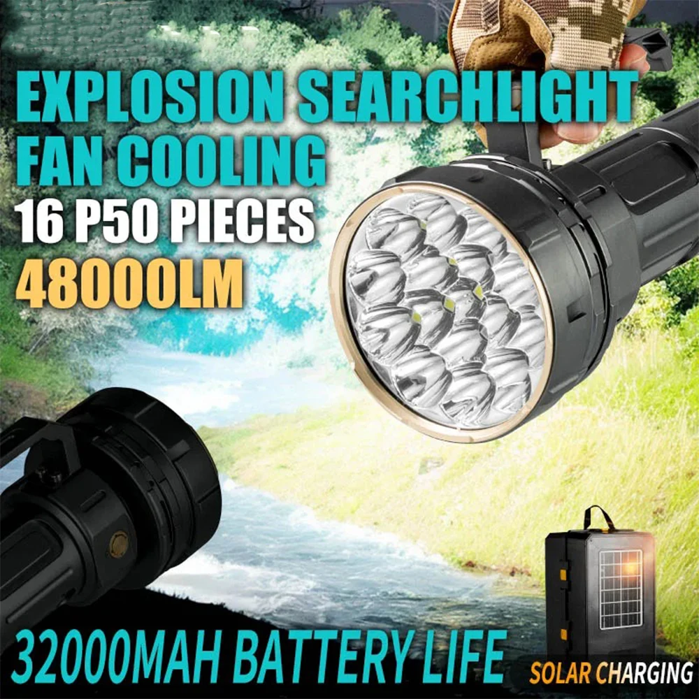 Multi Functional Long-Range Torch High Power LED Flashlight Solar/USB Charging Outdoor Camping Ultra Bright Handheld Lantern