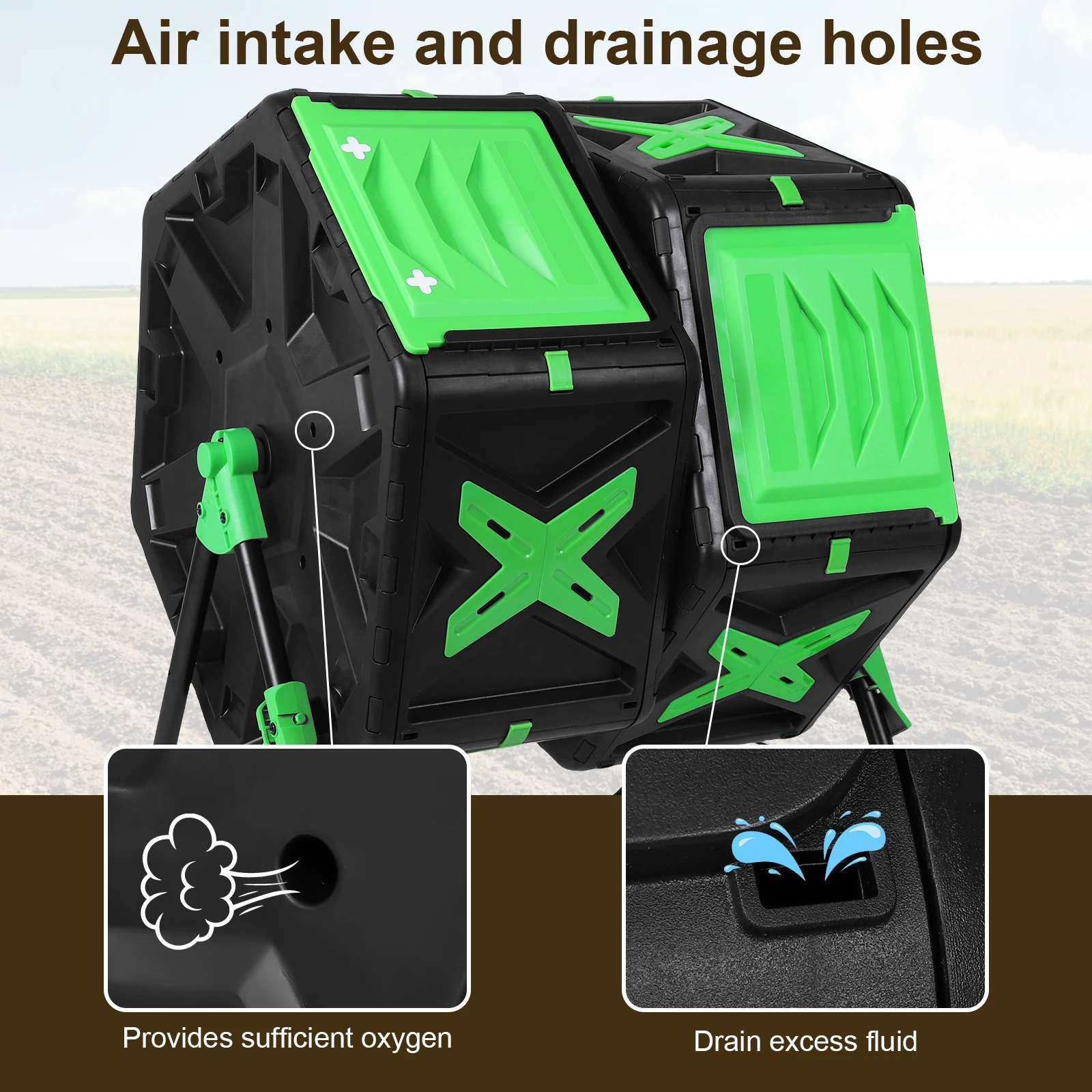 

140L Dual Chamber Compost Bin with Sliding Door Heavy Duty Tumbling Rotating Composter Easy Setup for Kitchen Garden Yard Patio