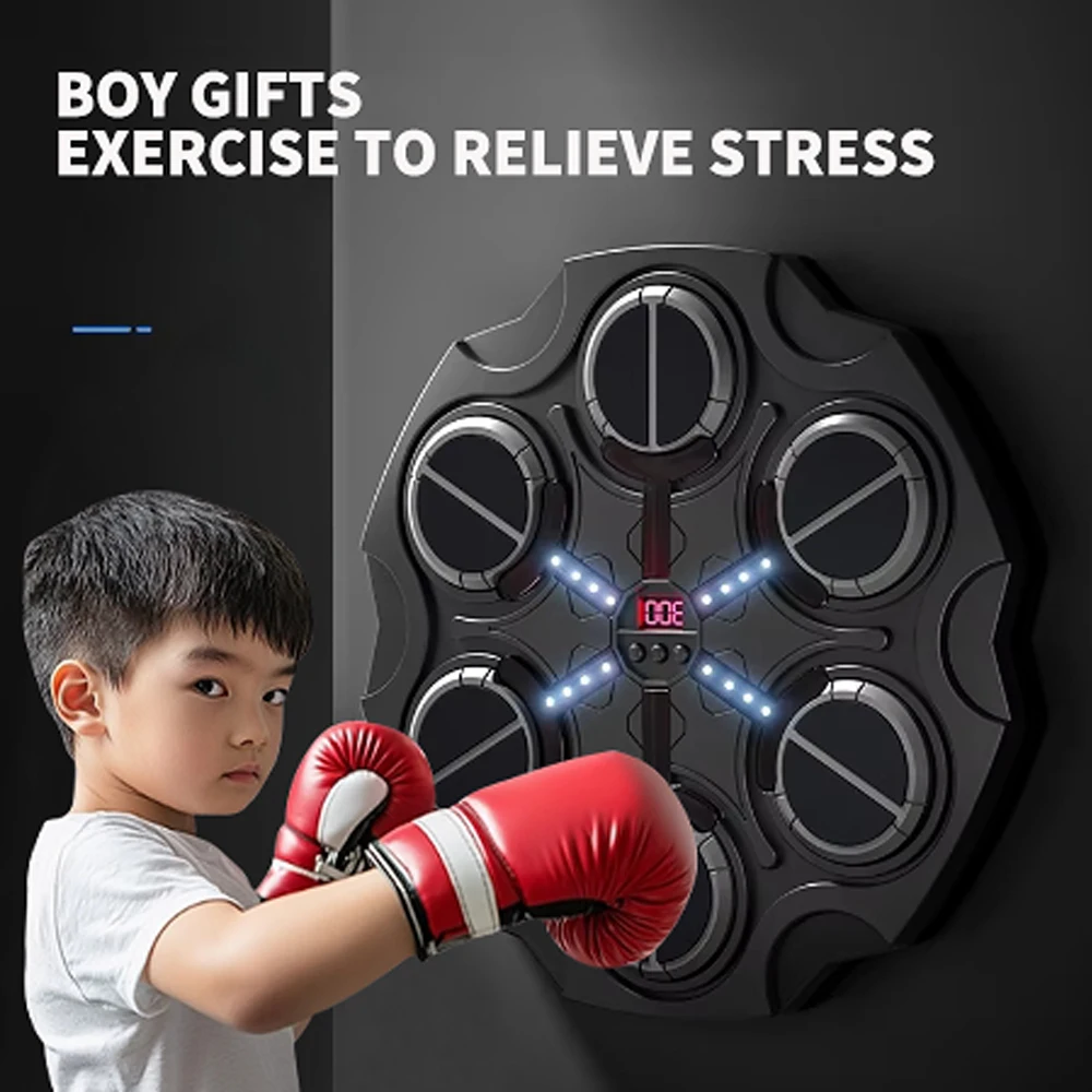 Children's Smart Boxing Machine Home Music Wall Target Trainer With Gloves Games Toys For Kids Decompression With Bluetooth