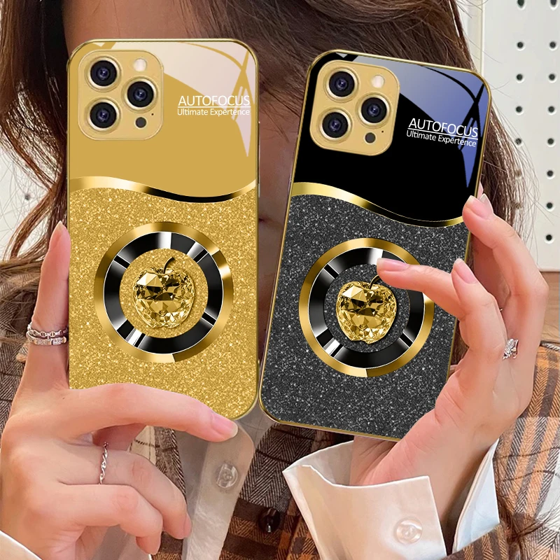 Кристально-фиолетовый Apple для iPhone 16 16 Pro Max 15 P ro 14 13 Plus 12 Mini 11 Pro Max XS Max XR Золотой чехол для телефона из закаленного стекла