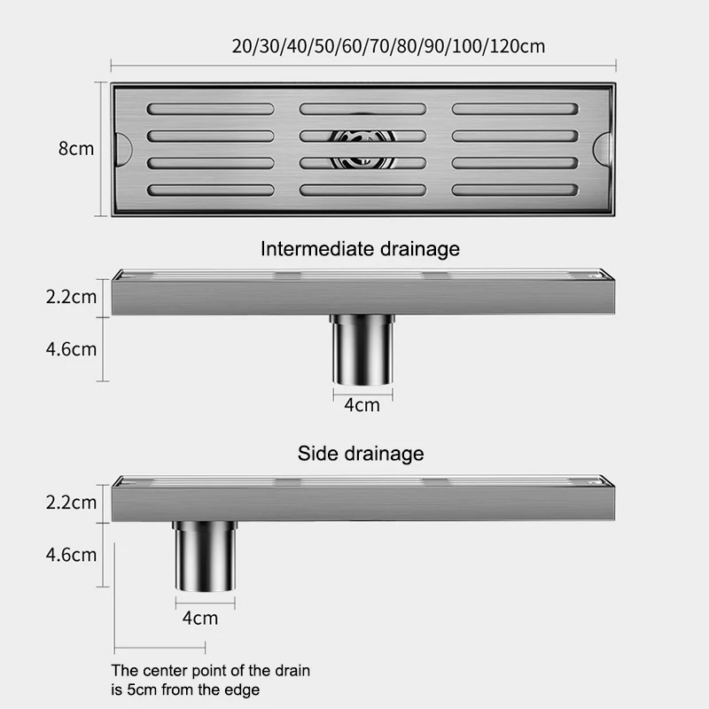 Imagem -06 - Dreno de Piso de para Banheiro Dreno de Chuveiro Antiodor Drenagem de Grande Deslocamento wc e Varanda 20120cm 8cm de Largura Aço Inoxidável