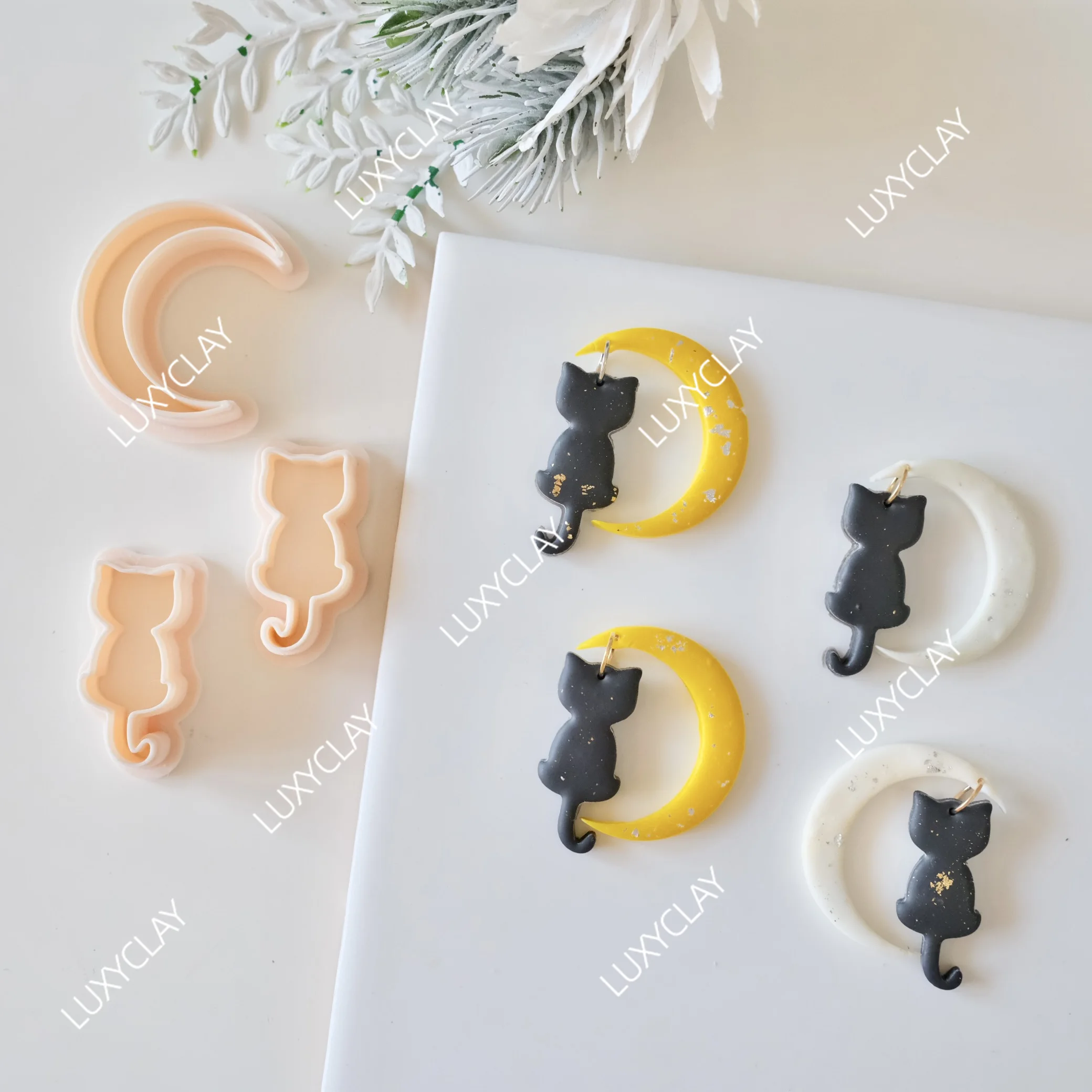 3pcs Crescent Moon & Cat Shape - Jewelry Making In Clay 评论和价格