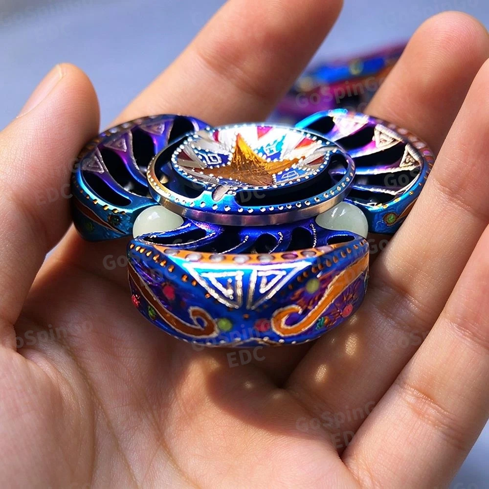 ZacLab EDC Small Titanium Fidget Spinner DIY Luminous Handling Feel Three-Bladed Fidget Spinner Anxiety Relief Gadgets