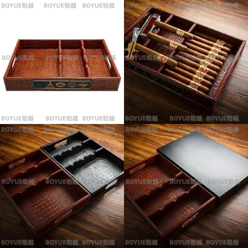 Luxury Crocodile Pattern Cigar Tray Large Capacity Multifunctional Ashtray for Night Club Bar Lounge Home Desktop Accessories