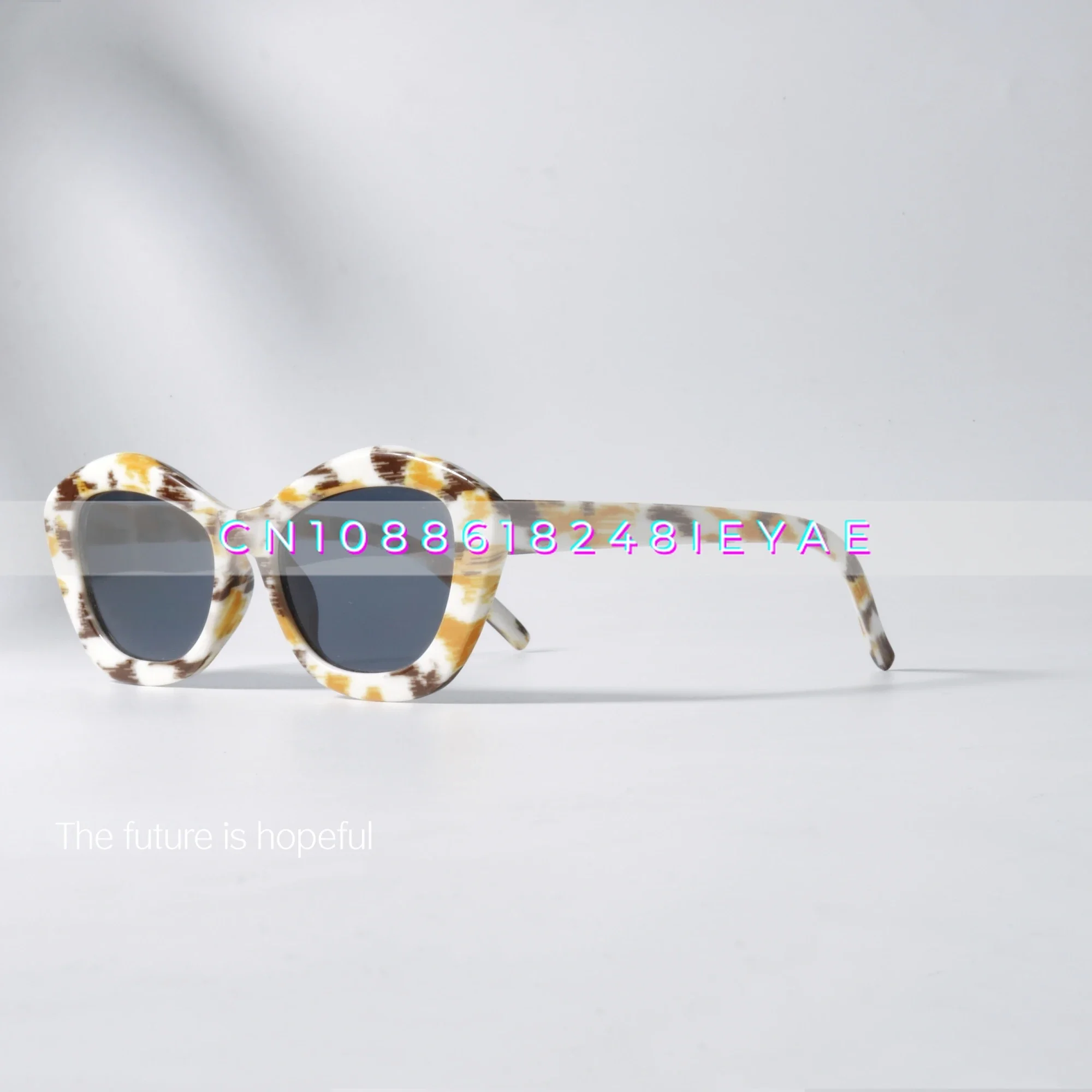 Hong Kong Style Retro White Frame Sunglasses Uv400 Anti-ultraviolet Chocolate Cake Color Thick Frame Sunglasses