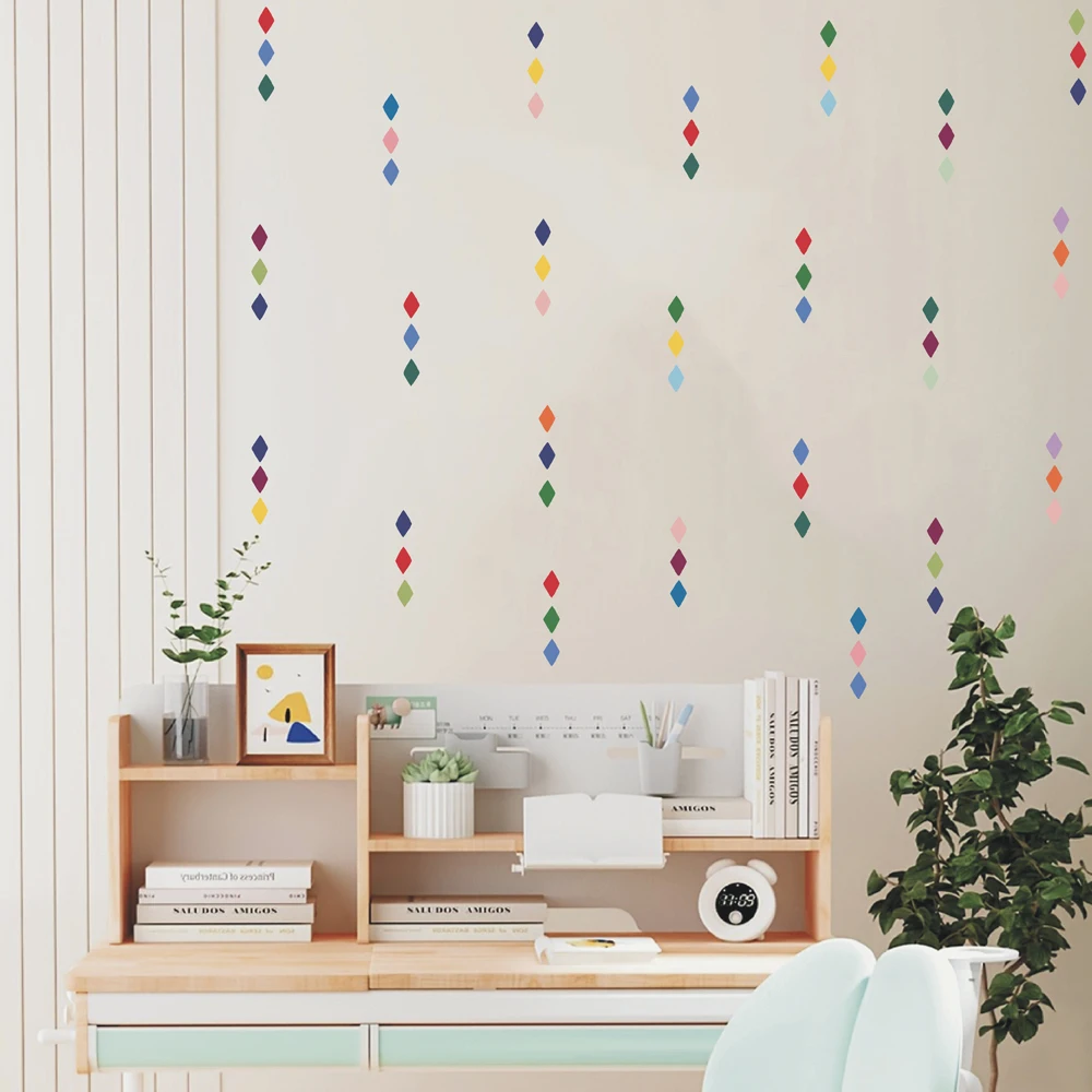 Unregelmäßige Regenbogen-Stern-Wandaufkleber Abstrakte Geometrische Zirkus-Diamant-Harlekin-Stoff-Wandaufkleber für Badezimmer, Schlafzimmer, Spielzimmer – Detail 11