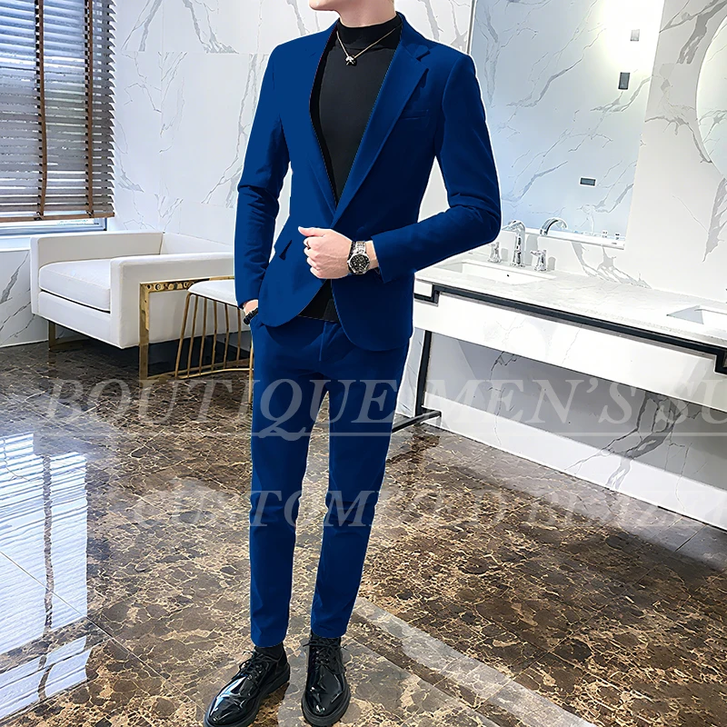 

Customzied Slim Fit 2 Piece Jacket Pants Men's Suits Formal One-Button Notch Lapel Skinny Full Sets High-end Male Clothing