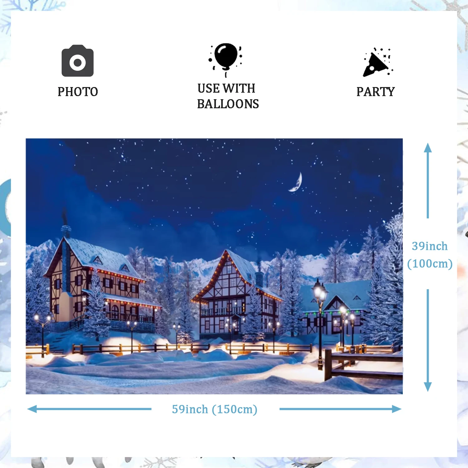 Winter Landscape Theme Christmas Village Background Snow Town House Street Snowfield Party Family Photography Decoration Prop
