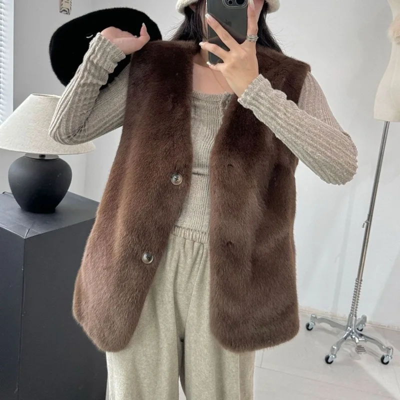 2025 Autumn/Winter New Style Fur Vests - Fashionable Short Waterfall Mink Jacket with Fur Collar and Sleeve