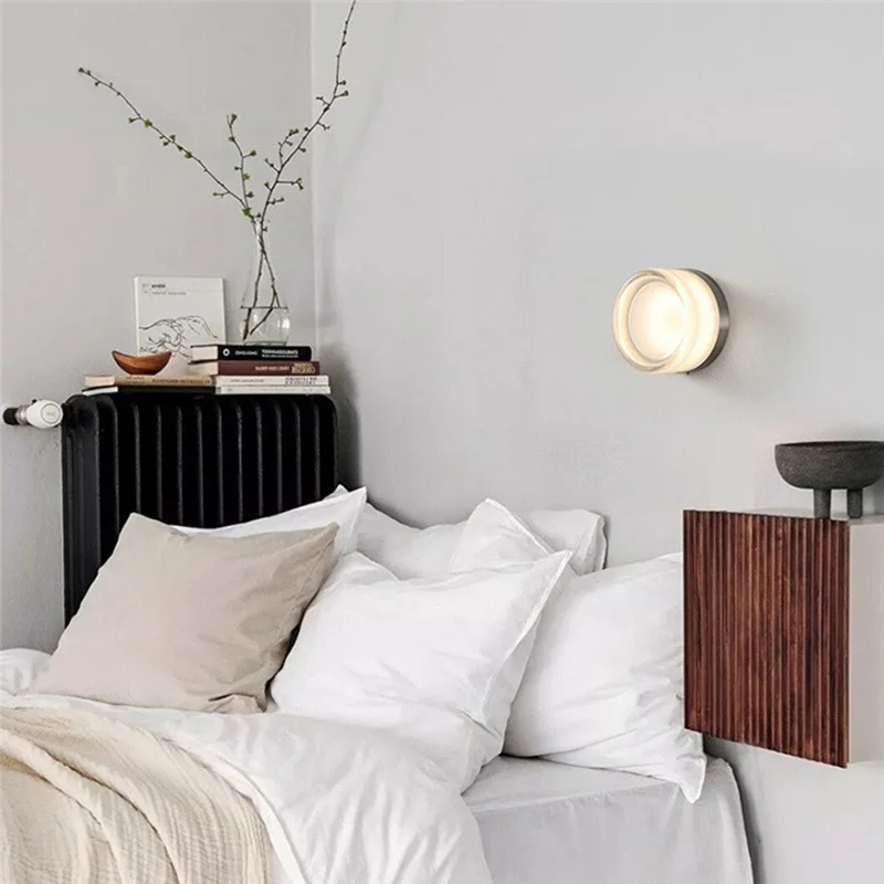 Lampade da parete a LED per comodino camera da letto Lampade da parete rotonde a LED per interni ed esterni Apparecchi di illuminazione per sfondo Luce acrilica