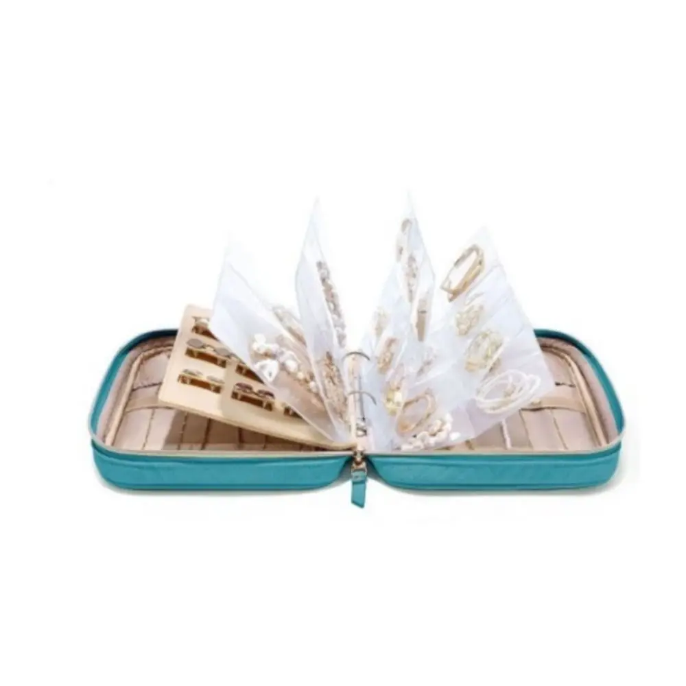 

Portable Earrings Necklaces Jewellery Box Solid Color Rectangle Jewellery Storage Bag Easy to Clean PU Jewelry Organizer Travel