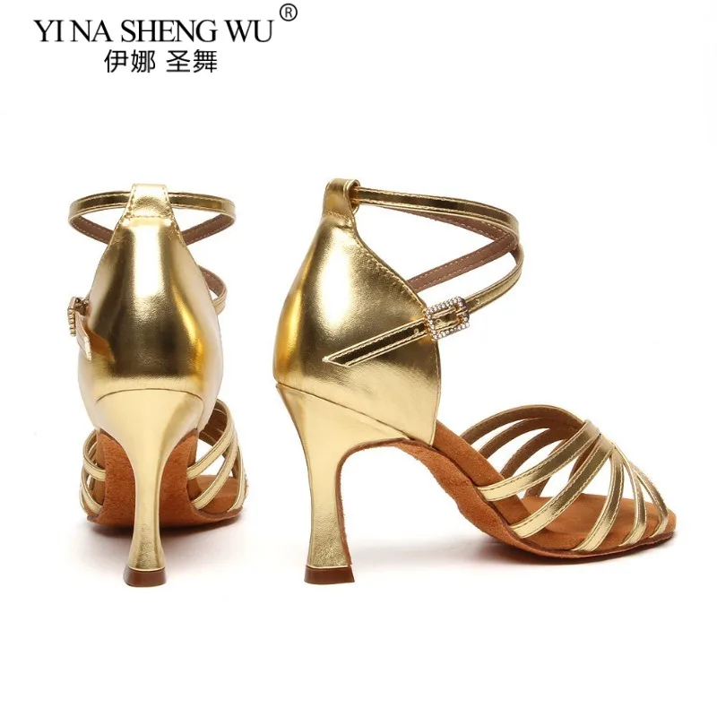 รองเท้าเต้นรำละตินสำหรับผู้หญิง พื้นนุ่ม รองเท้าเต้นบอลรูม แทงโก้ รองเท้าเต้นรำในร่ม สีทอง ส้นสูงแบบคิวบา 5ซม./7ซม./8ซม. รองเท้าเต้นรำสำหรับงานปาร์ตี้ ขายส่ง