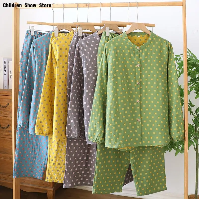 Green Dot Pajamas Suit Cotton Sleepwear Women Long Sleeve Pajamas 2Pcs Loungewear Autumn and Winter New Home Clothing Nightwear 3