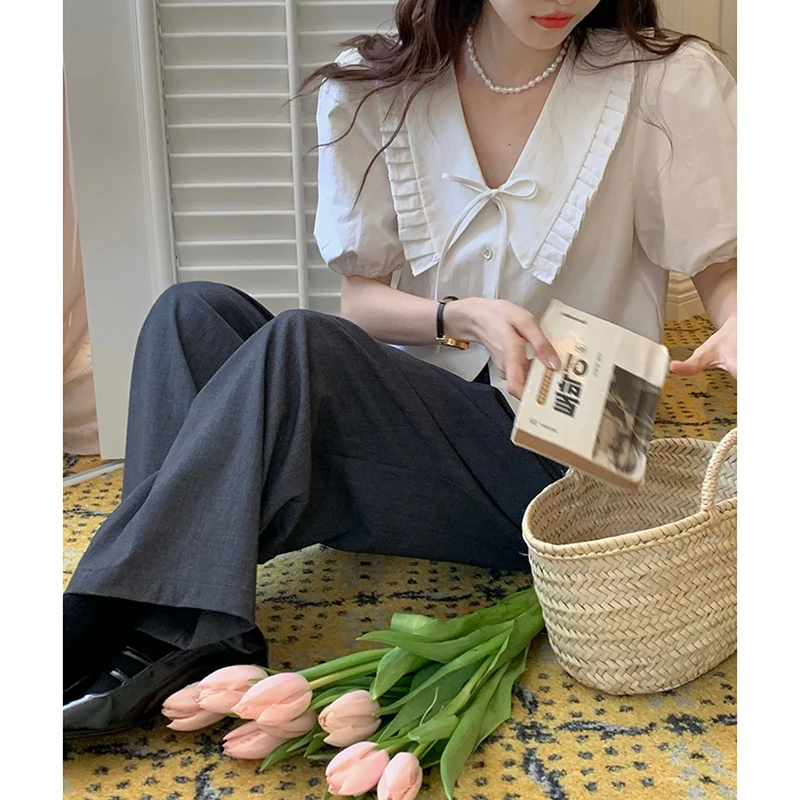 

Универсальные широкие брюки Vanwenwen в корейском стиле, с высокой талией, стройнящие, длинные, повседневные, для женщин