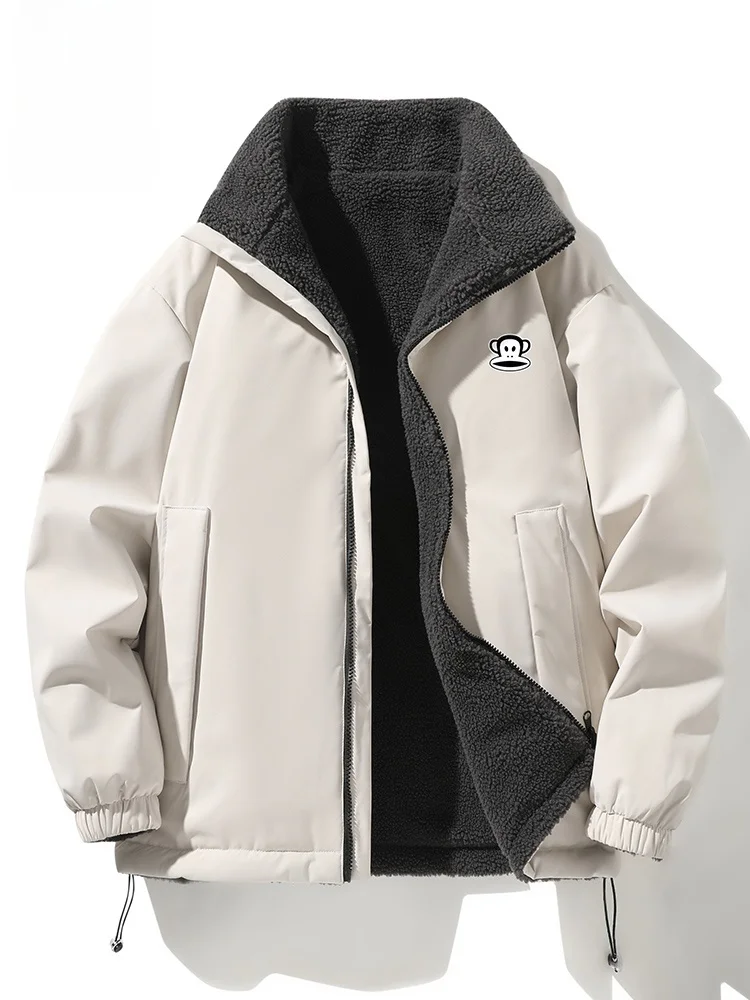 

PaulFrank Double-Sided Wear American Sle Lamb Velvet Jaet Men's Winter Casual Cotton Coat Loose Fit Long Sve Zipper